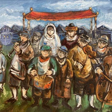 Yosl-Bergner-A-wedding-in-a-shtetl-Oil-on-canvas-46.5x55.5-cm