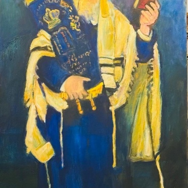 Zvi-Malnovitzer-Chassid-holding-Torah-scroll-Oil-on-Canvas-116x58.
