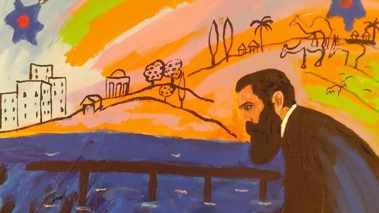 Menashe-Kadishman-Herzl-oil-on-canvas-80-x-60-cm-