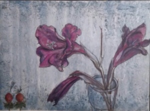 Mordechai-Moreh-Flowers-and-Butterfly-1985-pastel-on-paper-27-X-365