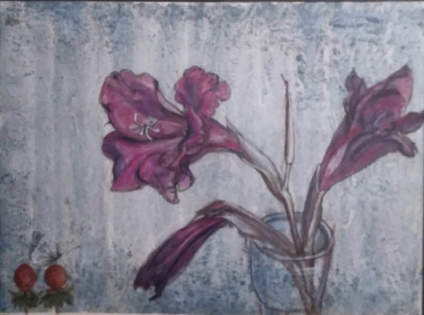 Mordechai-Moreh-Flowers-and-Butterfly-1985-pastel-on-paper-27-X-365
