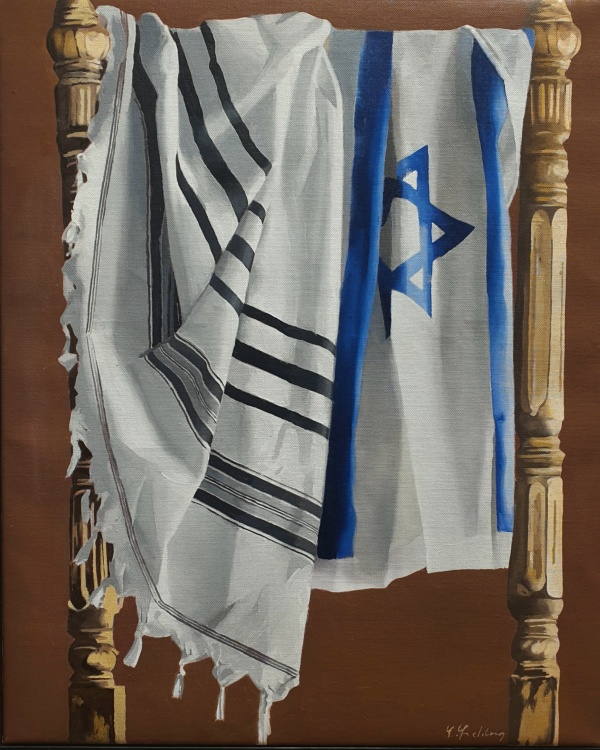 Yaakov-Feldman-Talith-and-Flag-oil-on-canvas-60-x-50-cm