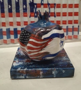 Eli-Cohen-Pomegranate-Flags-acryl-on-ceramic-15-x-15-x-17-cm