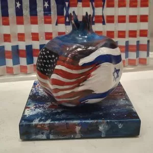 Eli-Cohen-Pomegranate-Flags-acryl-on-ceramic-15-x-15-x-17-cm
