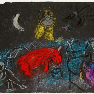 Marc-Chagall-Le-Village-Noir-mixed-media-25-x-32.5-cm