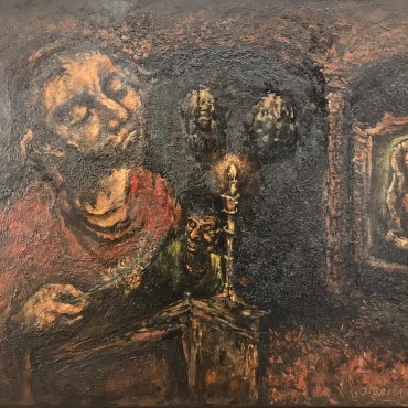 Yosl-Bergner-Candel-lighting-Oil-on-board-38x46-