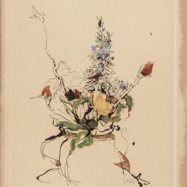 Anna-Ticho-The-flower-Vase-Ink-and-Watercolor-on-paper-42.5-x-35-cm