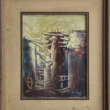 Niazi-Manoucher-Abstract-Cityscape-oil-on-canvas-40-x-30cm.