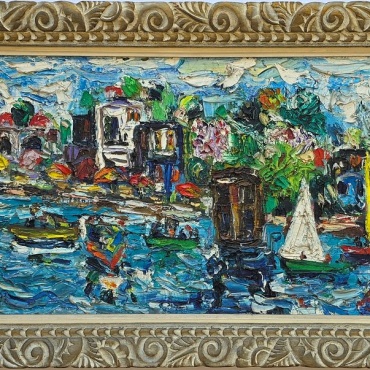 Yaskil-Amos-Ships-Dance-in-Tiberias-oil-on-canvas-40-x-75