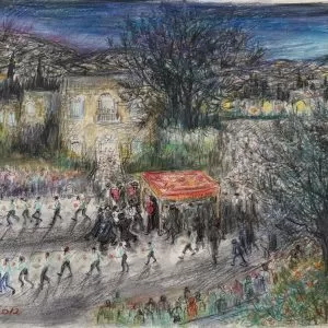 Ahuva-Huvy-Escort-for-a-Torah-Scroll-2012-pen-pastel-on-paper-31-x-41-cms-