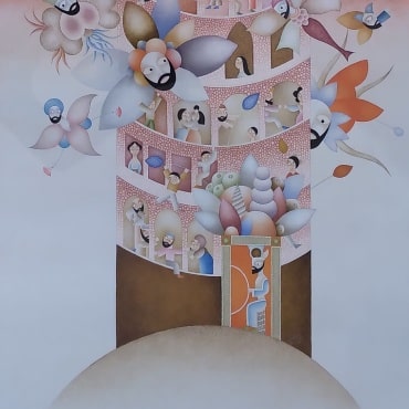 David-Sharir-Babel-Tower-oil-on-paper-85-x-62-cms.