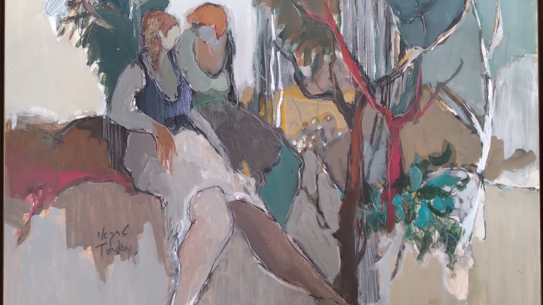 Itzhak-Tarkay-Women-and-Landscape-1987-acryl-on-cardboard-79-x-119-cm