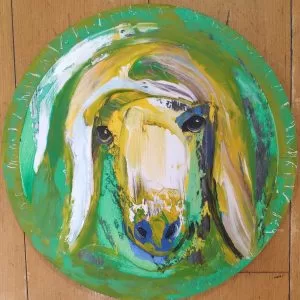 Menashe-Kadishman-Green-Sheep-oil-on-canvas-O-40-cms