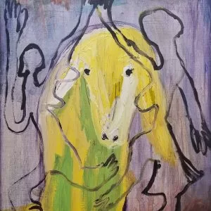 Menashe-Kadishman-Homage-to-Picassos-dancers-Acrylic-on-canvas-109x98-cm.j