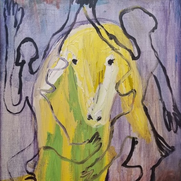 Menashe-Kadishman-Homage-to-Picassos-dancers-Acrylic-on-canvas-109x98-cm.j