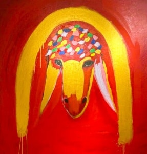 Menashe-Kadishman-Red-sheep-acrylic-on-canvas-120X120-cm
