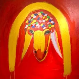 Menashe-Kadishman-Red-sheep-acrylic-on-canvas-120X120-cm