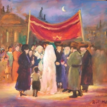 Zvi-Malnovitzer-Houppah-oil-on-paper-on-wood-35-x-50-cms