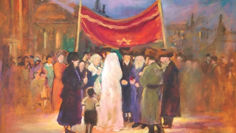 Zvi-Malnovitzer-Houppah-oil-on-paper-on-wood-35-x-50-cms